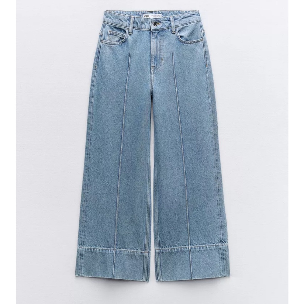 Zara Crop Wide Leg Front Seam Jeans